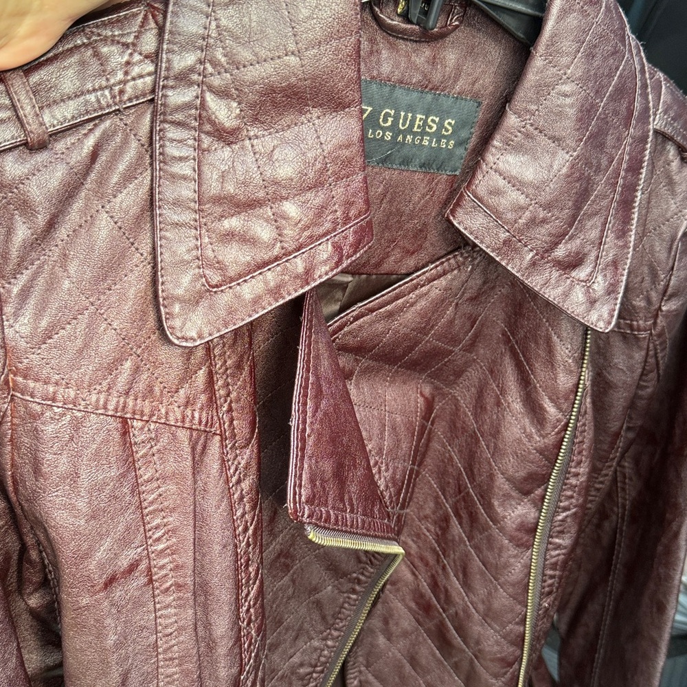 Guess Deep Burgundy Leather Jacket